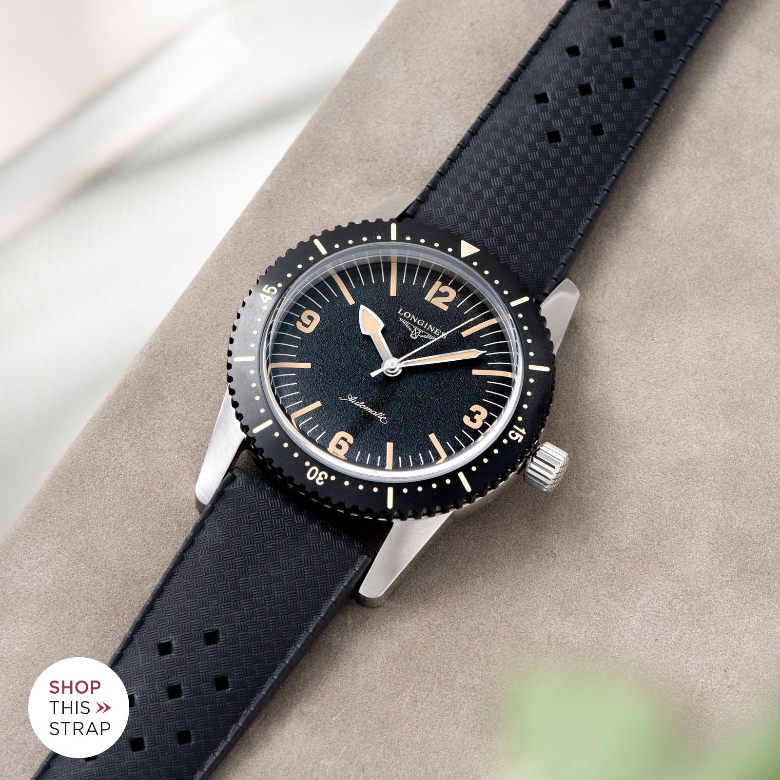 Bulang and Sons_Strap Guide_Longines Skin Diver__Nautic Basket Weave Black Rubber Watch Strap