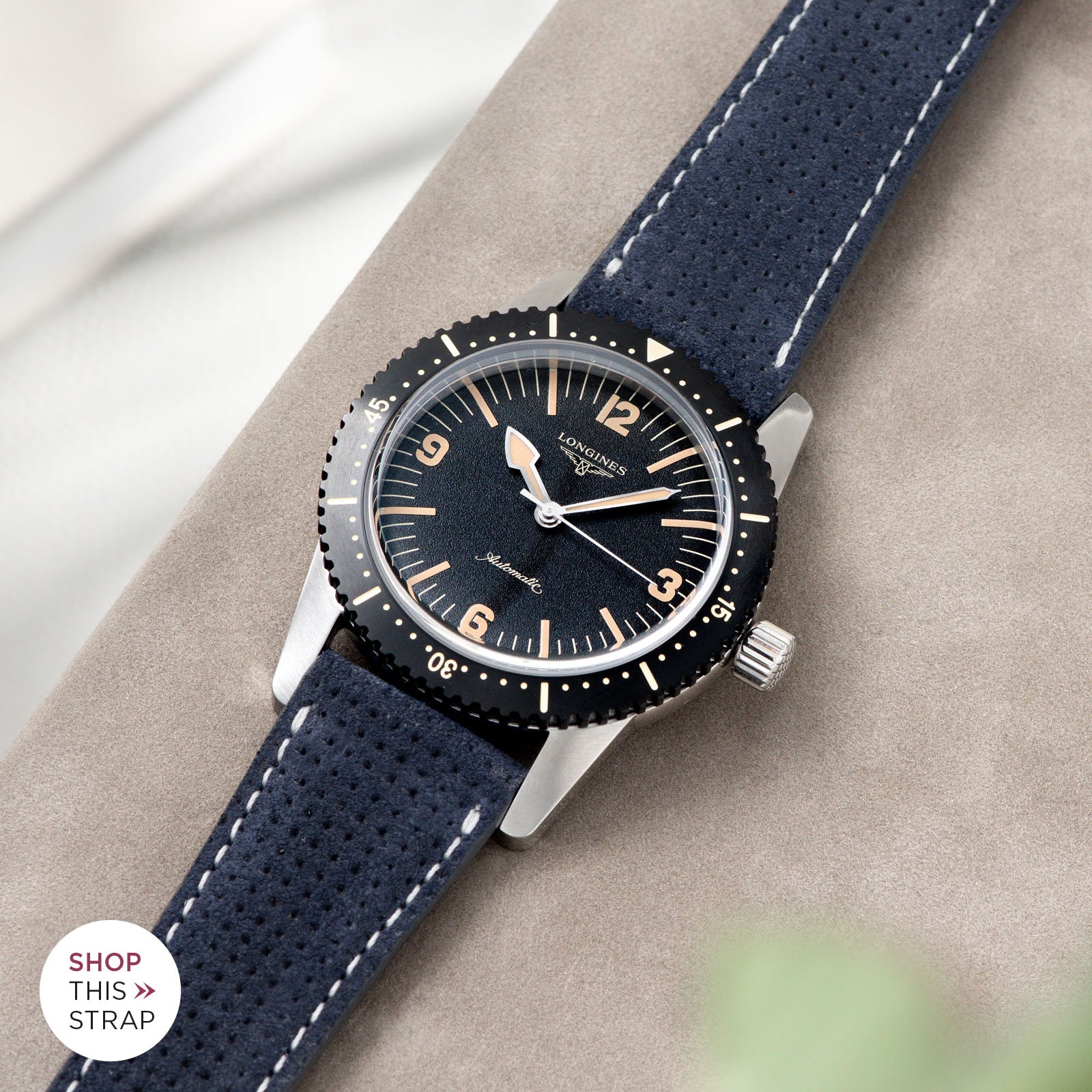 Bulang and Sons_Strap Guide_Longines Skin Diver__Punched Blue Silky Suede Leather Watch Strap