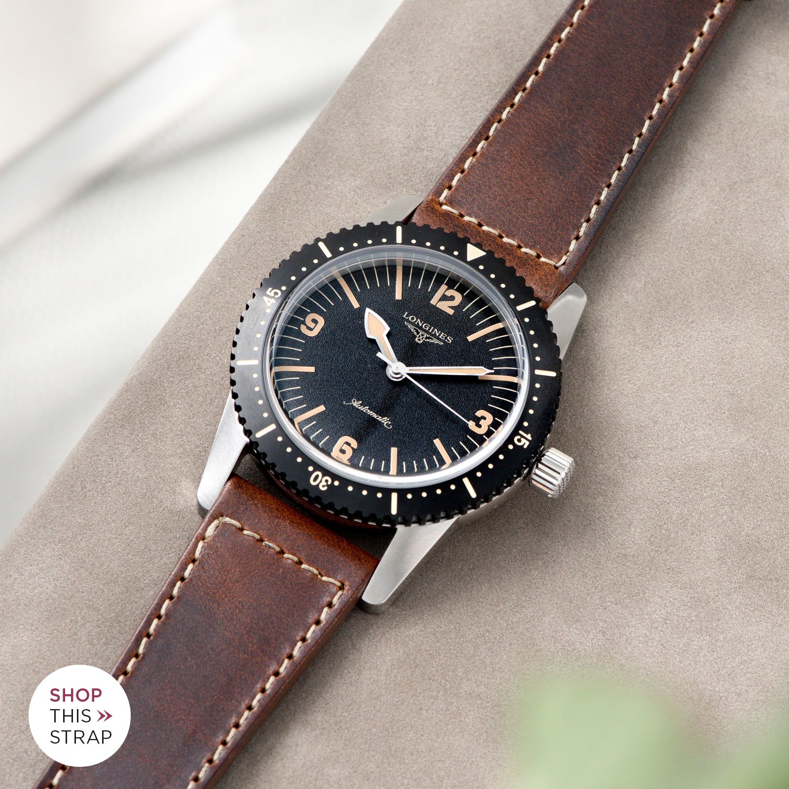 Bulang and Sons_Strap Guide_Longines Skin Diver__Siena Brown Boxed Stitch Leather Watch Strap