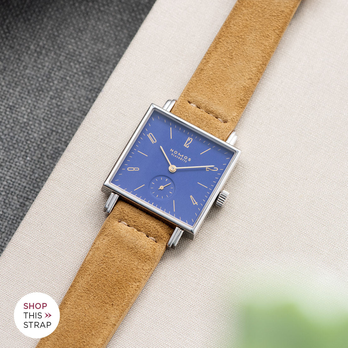 Bulang and Sons_Strap Guide_Nomos Tetra Nachtijall Blue_Camel Brown Silky Suede Watch Strap