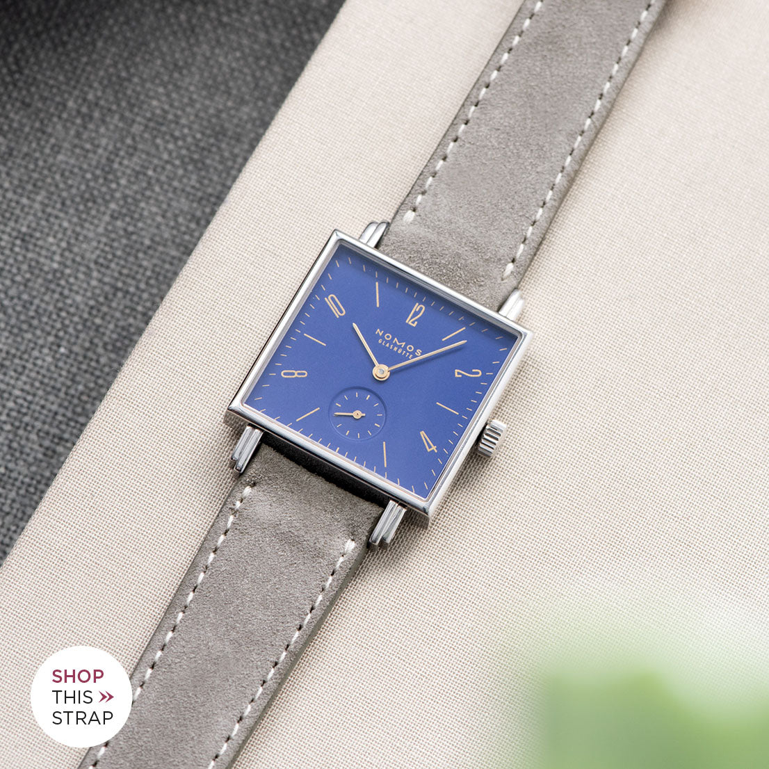 Bulang and Sons_Strap Guide_Nomos Tetra Nachtijall Blue_Harbor Grey Silky Suede Leather Watch Strap