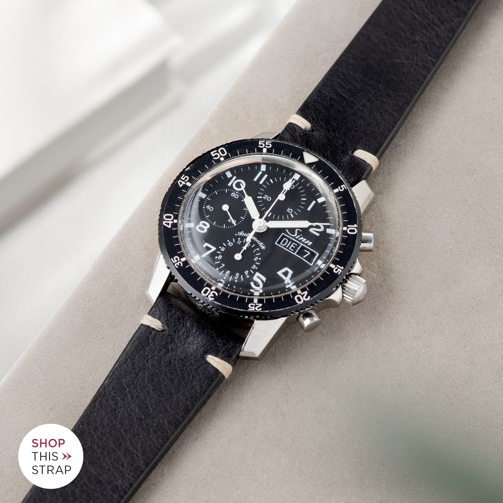 Bulang and Sons_Strap Guide_Sinn 103St Flieder Chronograph_Black Leather Watch Strap