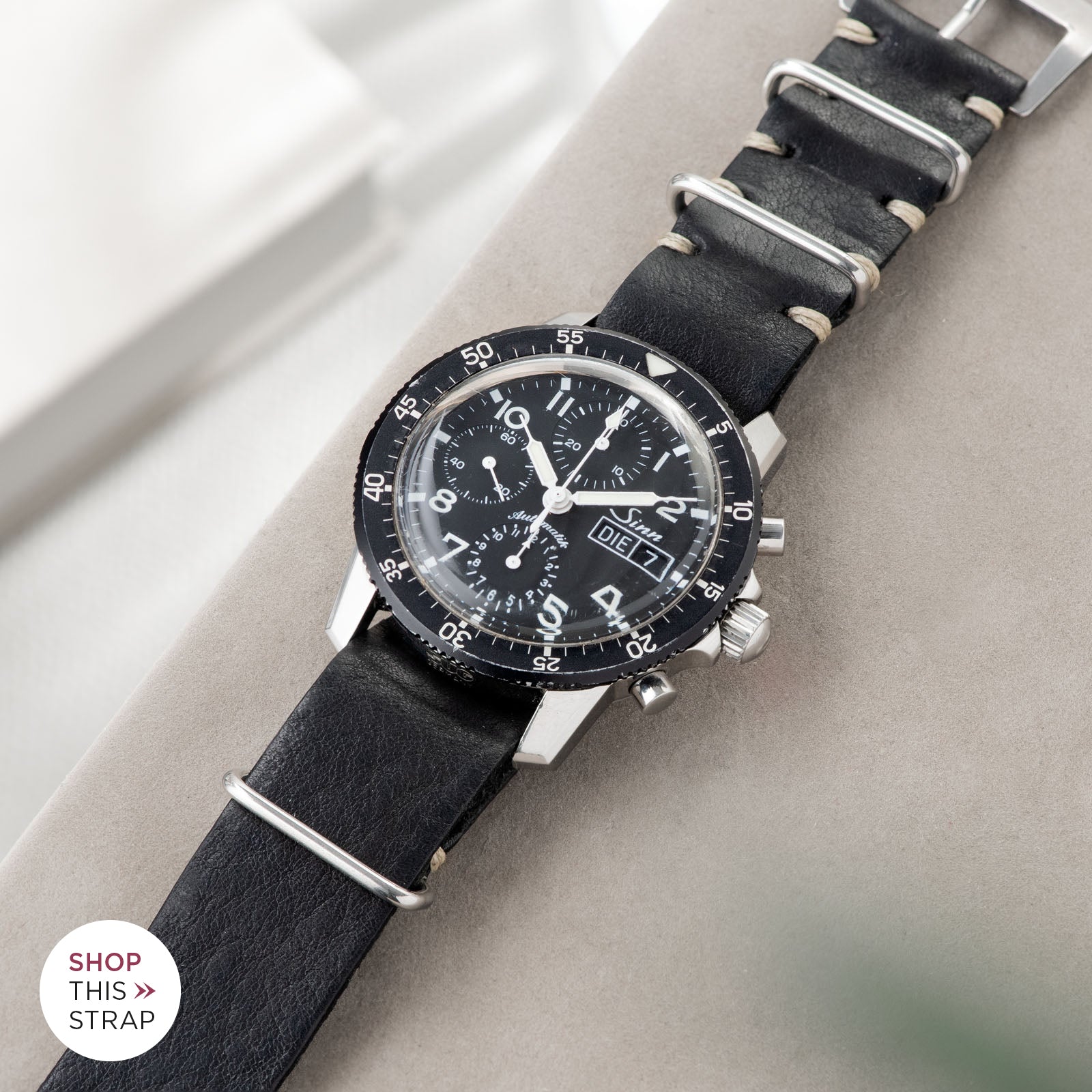 Bulang and Sons_Strap Guide_Sinn 103St Flieder Chronograph_Black Nato Leather Watch Strap