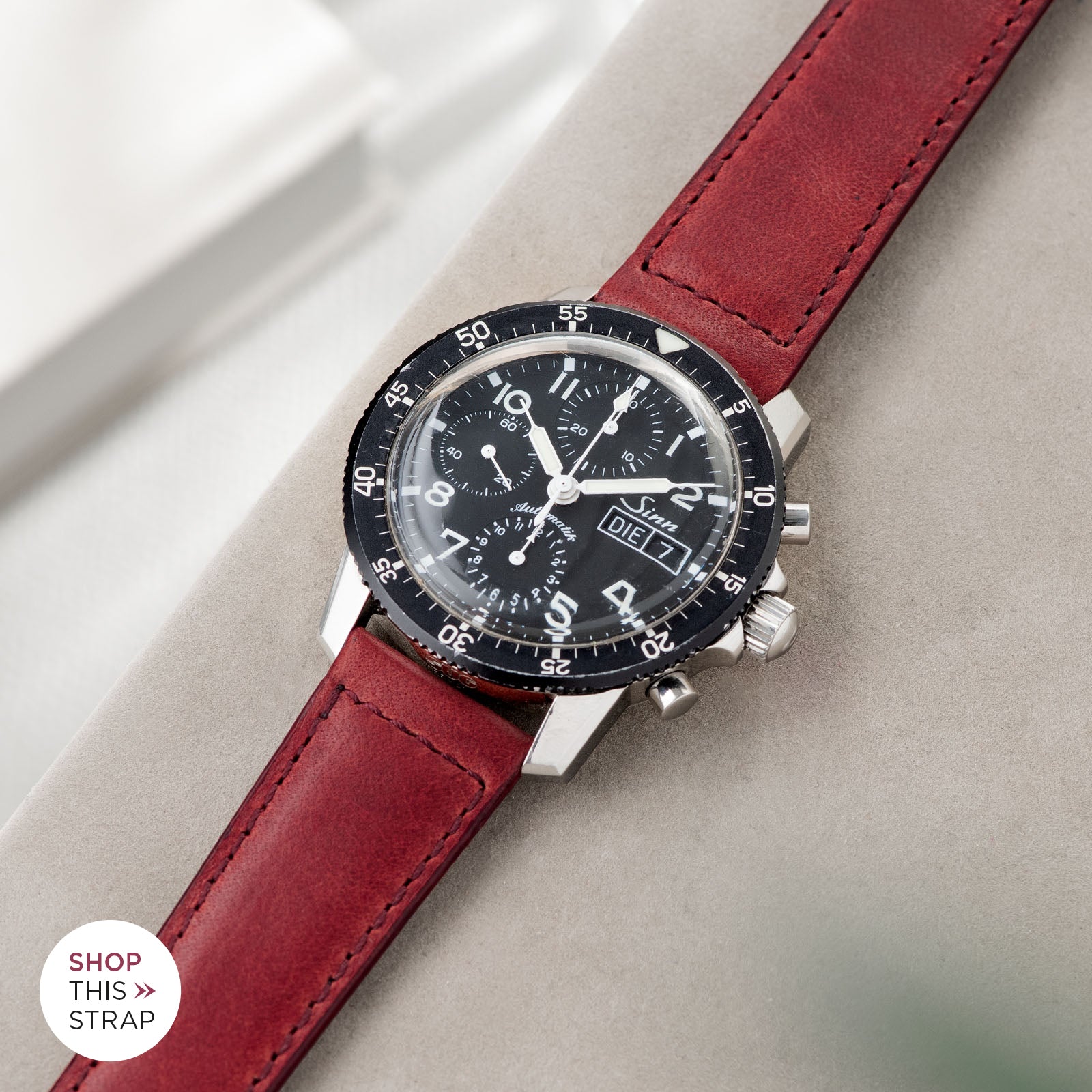 Bulang and Sons_Strap Guide_Sinn 103St Flieder Chronograph_Chimney Red Leather Watch Strap