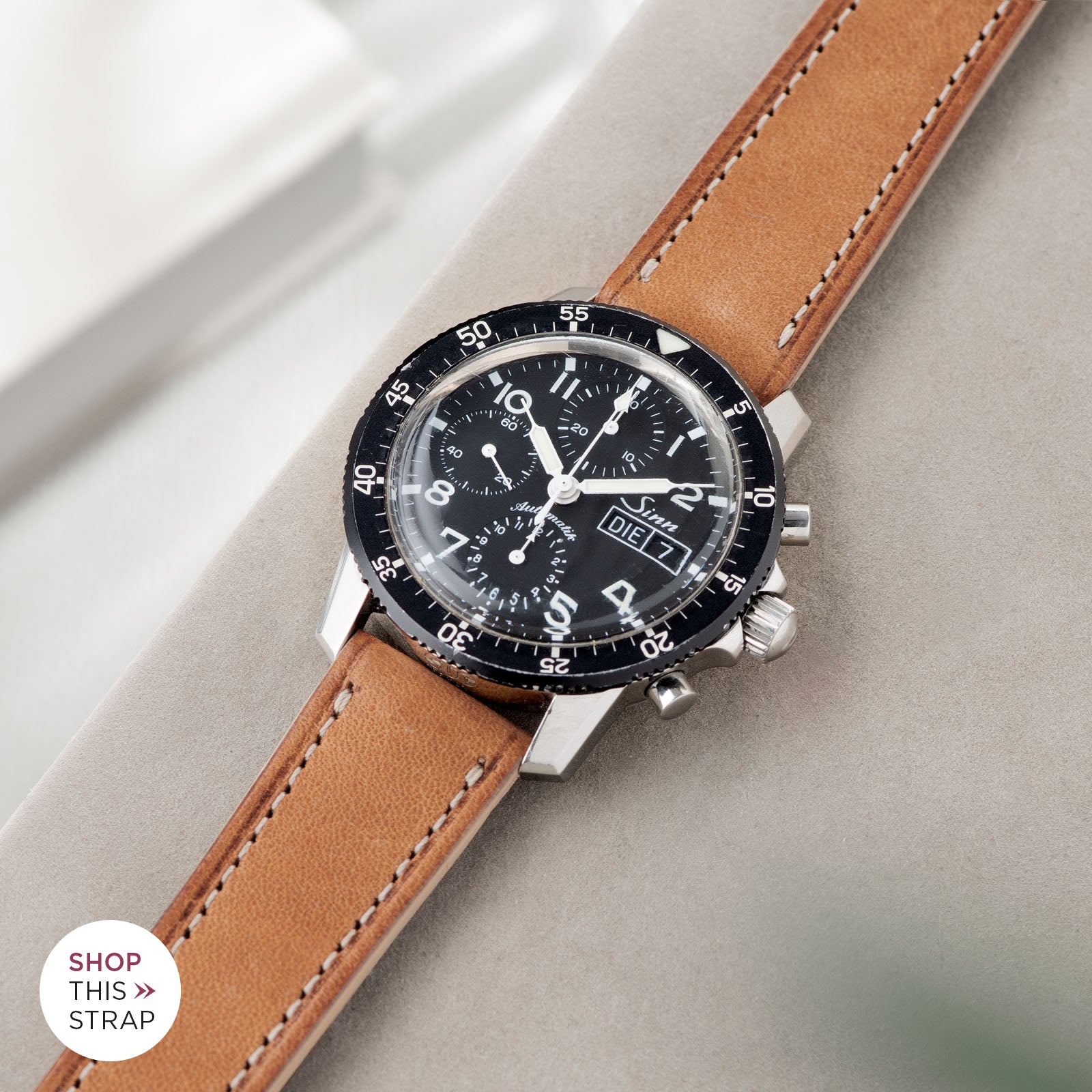 Bulang and Sons_Strap Guide_Sinn 103St Flieder Chronograph_Cosaro Brown Retro Leather Watch Strap