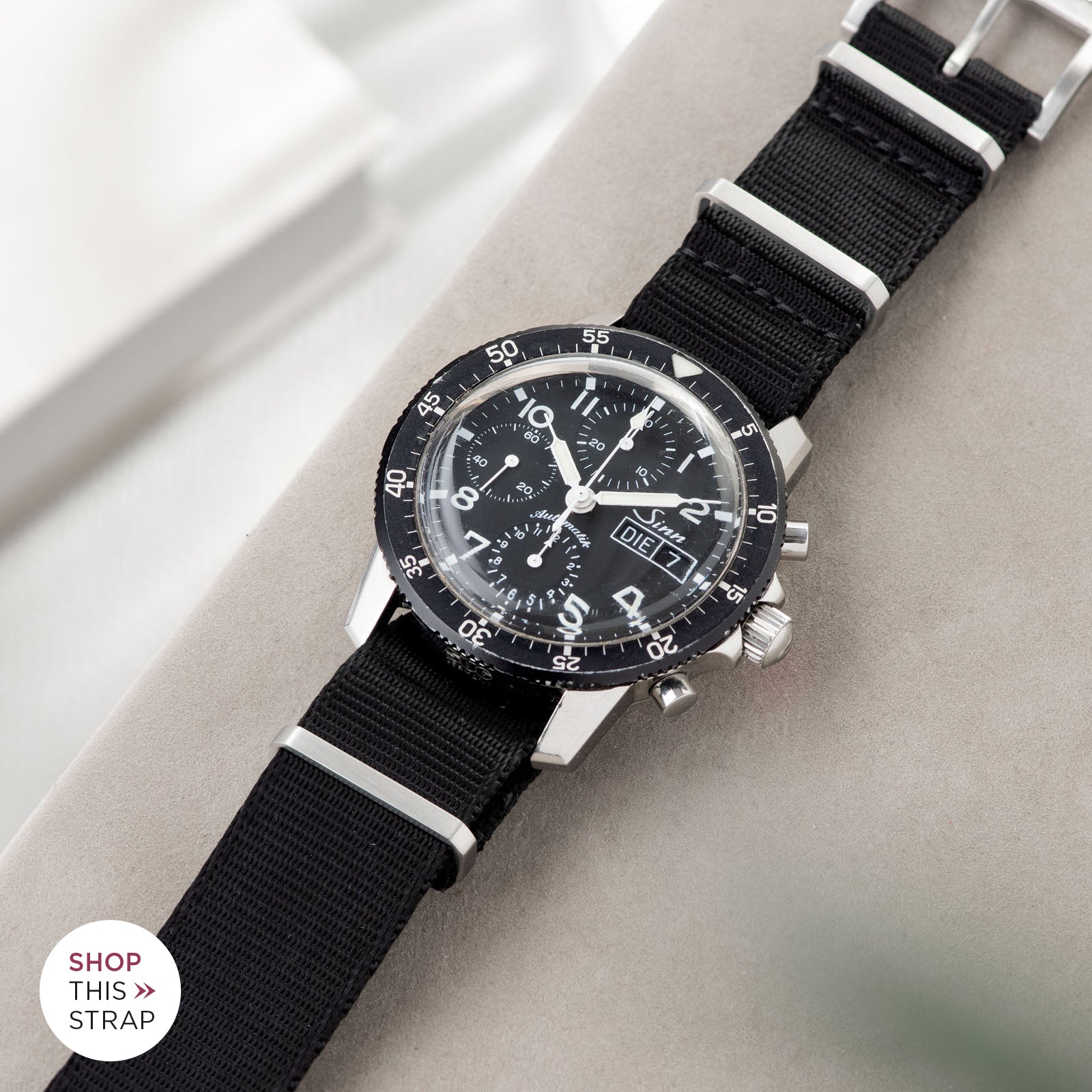 Bulang and Sons_Strap Guide_Sinn 103St Flieder Chronograph_Deluxe Nylon Nato Watch Strap Pure Black
