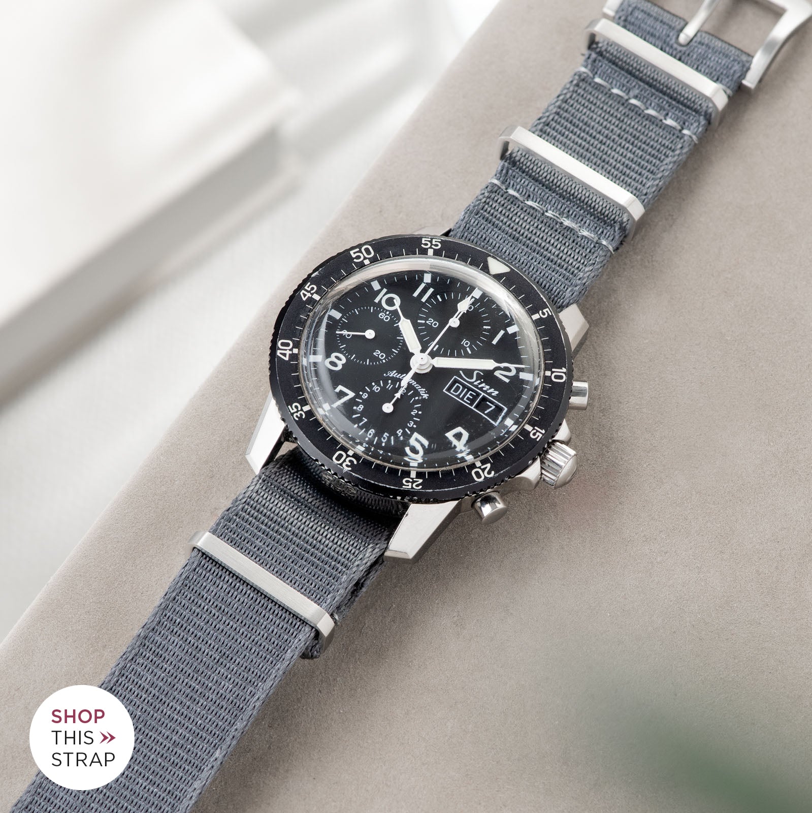 Bulang and Sons_Strap Guide_Sinn 103St Flieder Chronograph_Deluxe Nylon Nato Watch Strap Pure Grey