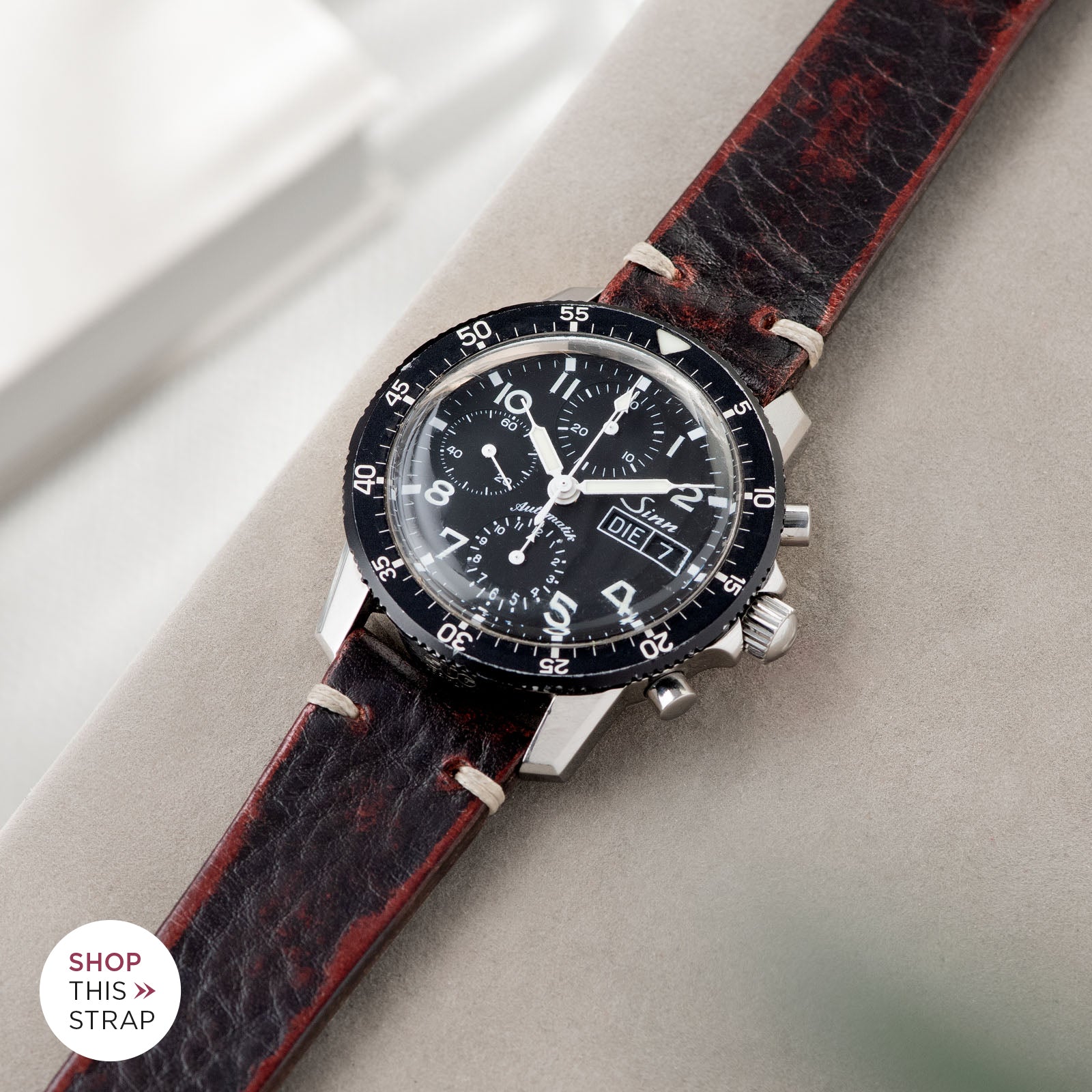 Bulang and Sons_Strap Guide_Sinn 103St Flieder Chronograph_Diablo Black Leather Watch Strap
