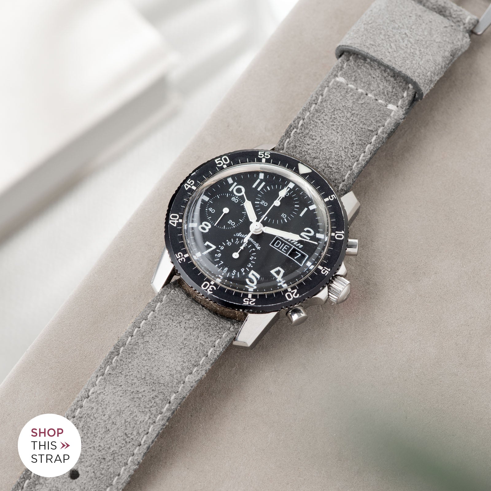 Bulang and Sons_Strap Guide_Sinn 103St Flieder Chronograph_One Piece Nato Rugged Grey Leather Watch Strap