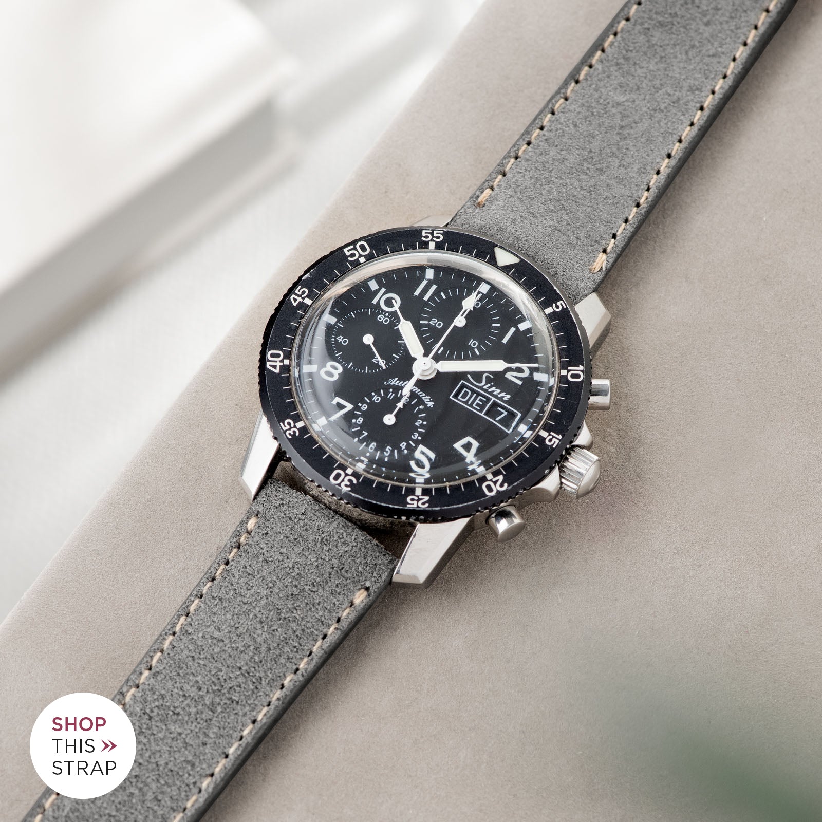 Bulang and Sons_Strap Guide_Sinn 103St Flieder Chronograph_Refined Rugged Grey Leather Watch Strap