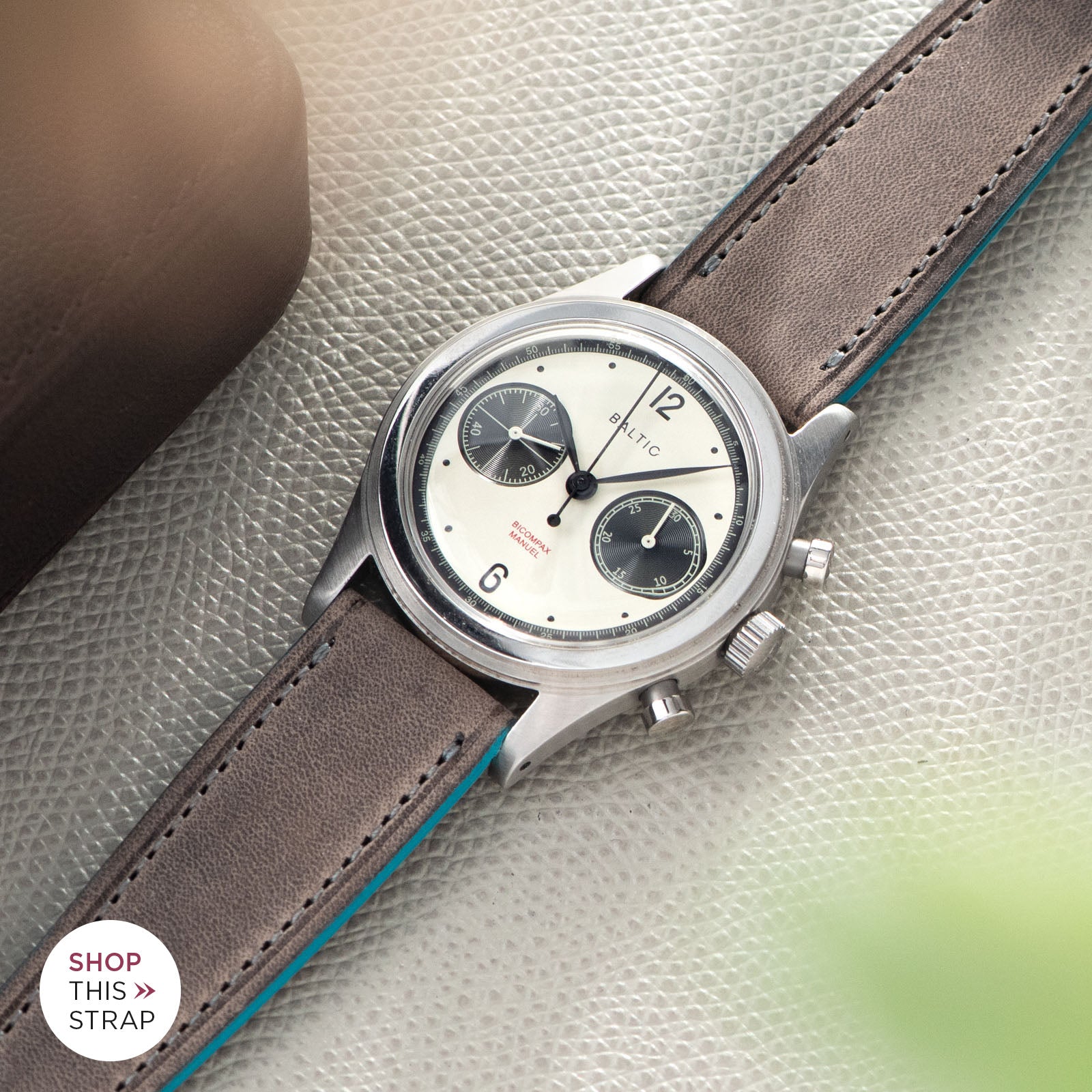 Bulang and Sons_Strap Guide_The Baltic-Chronograph-Panda-Limited-Edition_Baie des Anges Grey Leather Watch Strap