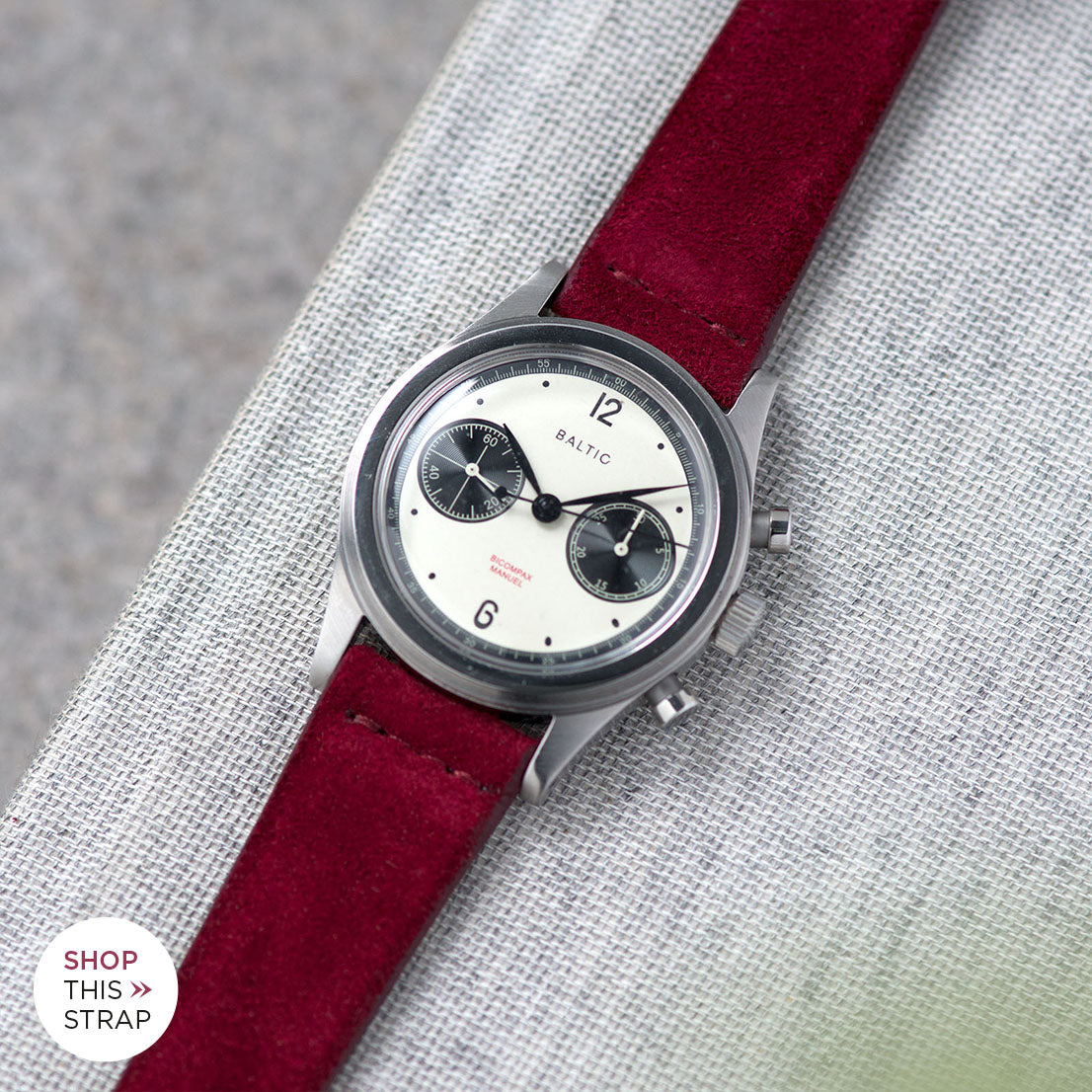 Bulang and Sons_Strap Guide_The Baltic-Chronograph-Panda-Limited-Edition_Burgundy Red Silky Suede Leather Watch Strap