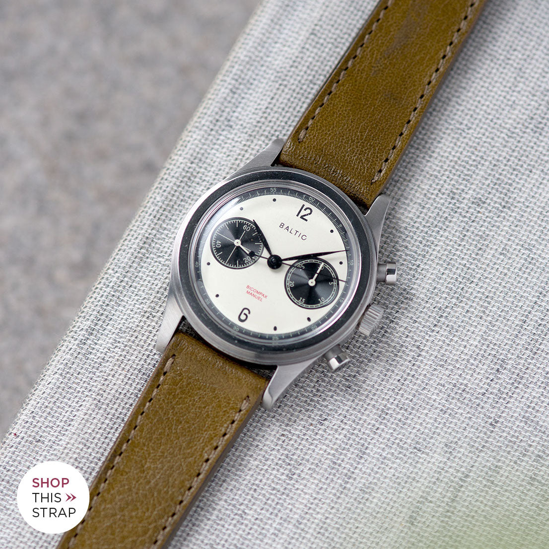 Bulang and Sons_Strap Guide_The Baltic-Chronograph-Panda-Limited-Edition_Light Olive Green Leather Watch Strap