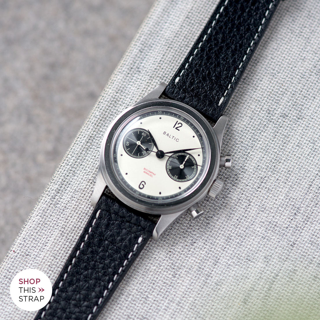 Bulang and Sons_Strap Guide_The Baltic-Chronograph-Panda-Limited-Edition_Rich Black Creme Stitch Leather Watch Strap
