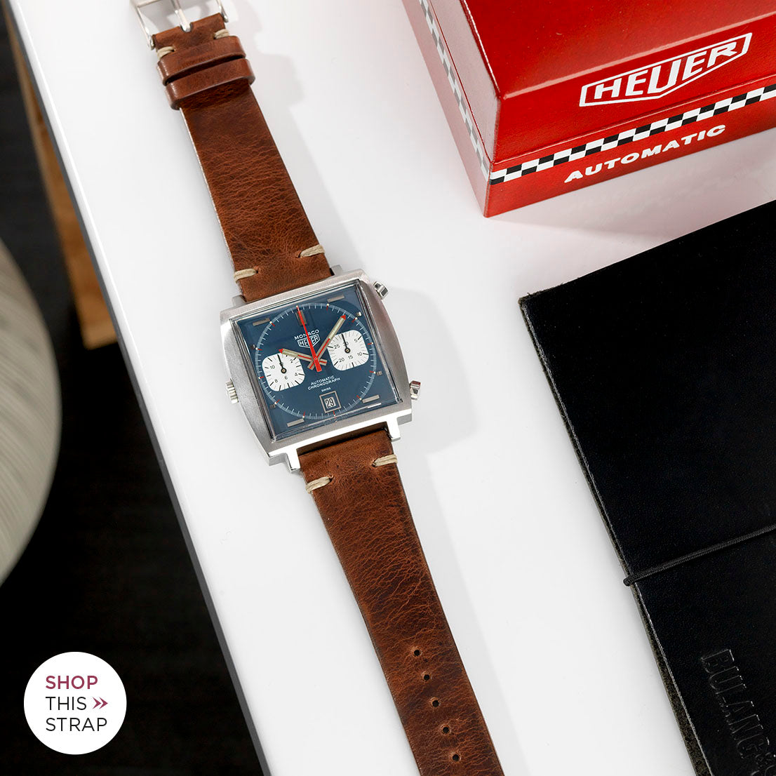 Bulang and Sons_Strap Guide_The Blue Heuer Monaco_Siena Brown Leather Watch Strap