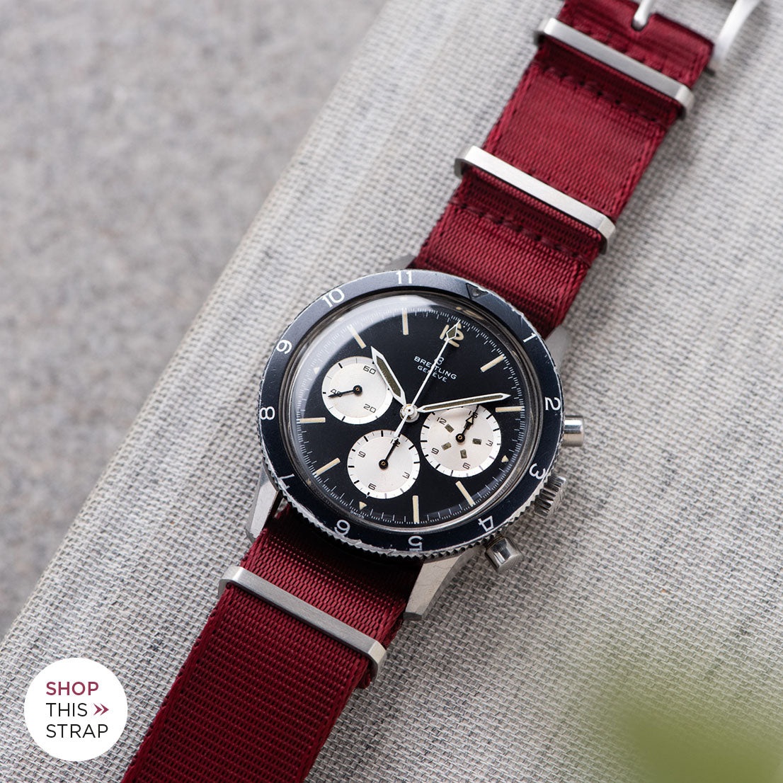 Bulang and Sons_Strap Guide_The Breitling Co-Pilot 7650 Chronograph_ Deluxe Nylon Nato Watch Strap Burgundy Red