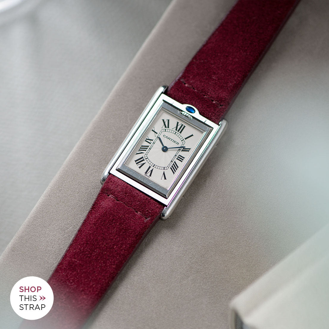 Bulang and Sons_Strap Guide_The Cartier Tank Basculante 20 mm_Burgundy Red Silky Suede Watch Strap