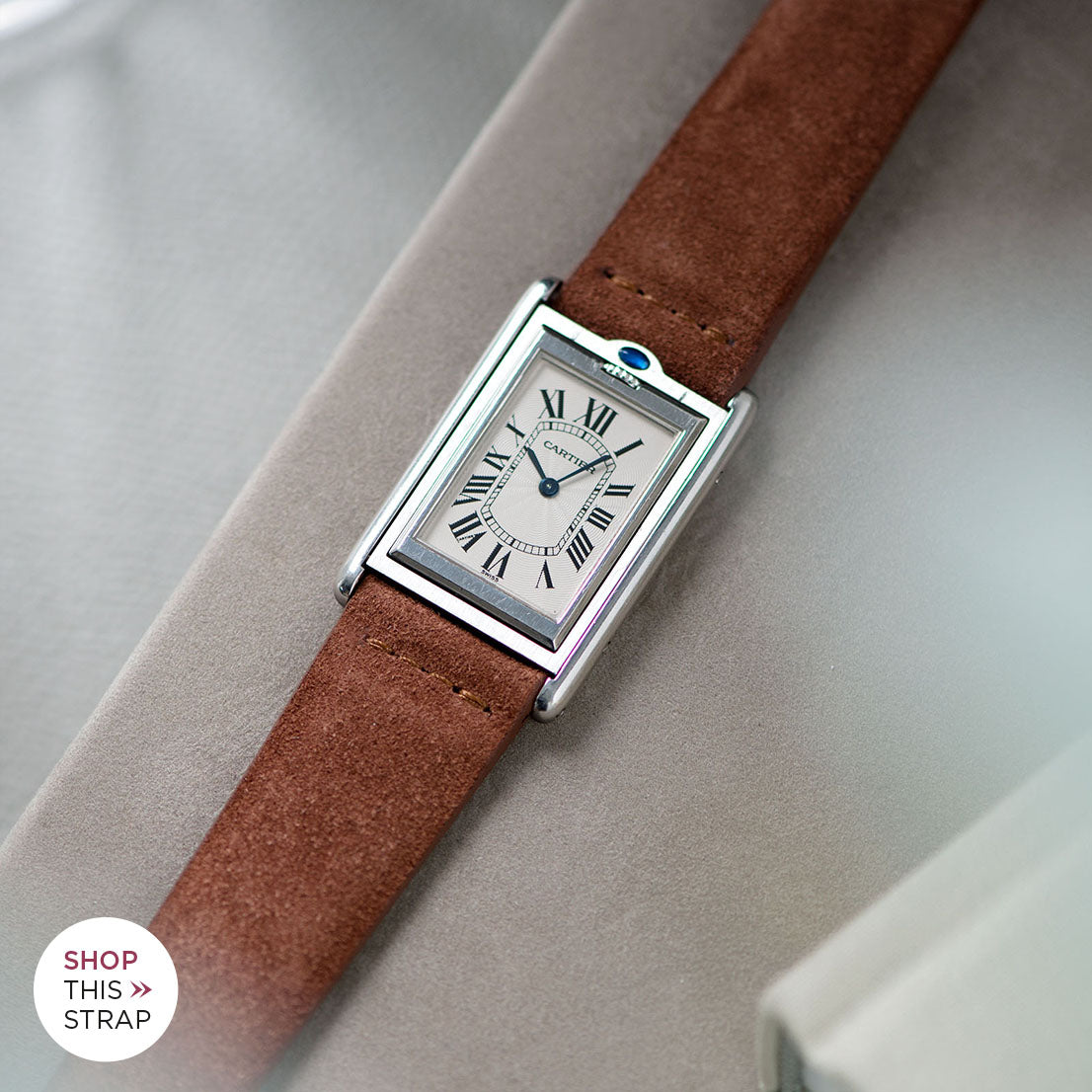 Bulang and Sons_Strap Guide_The Cartier Tank Basculante 20 mm_Cognac Brown Silky Suede Watch Strap