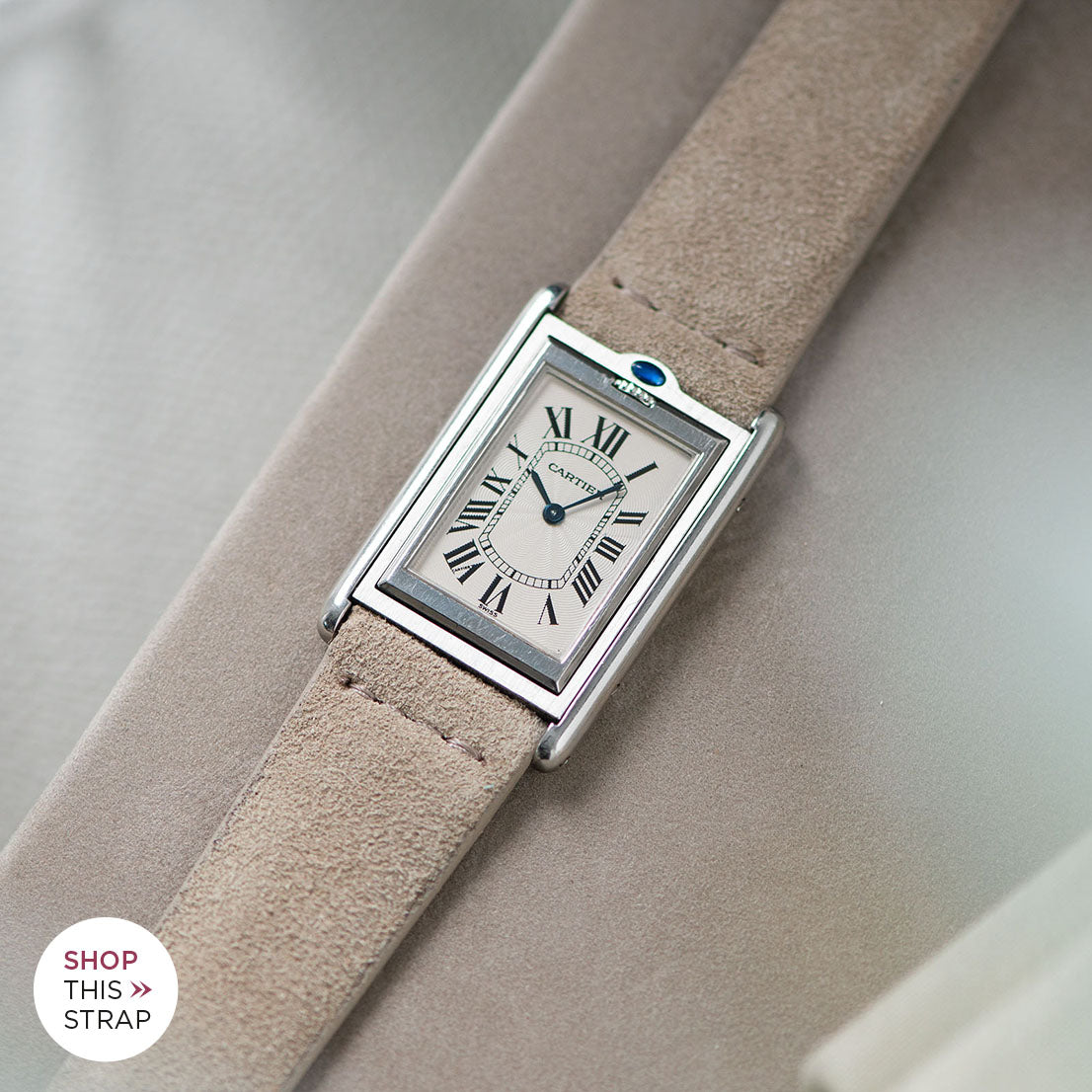 Bulang and Sons_Strap Guide_The Cartier Tank Basculante 20 mm_Concrete Grey Silky Suede Leather Watch Strap