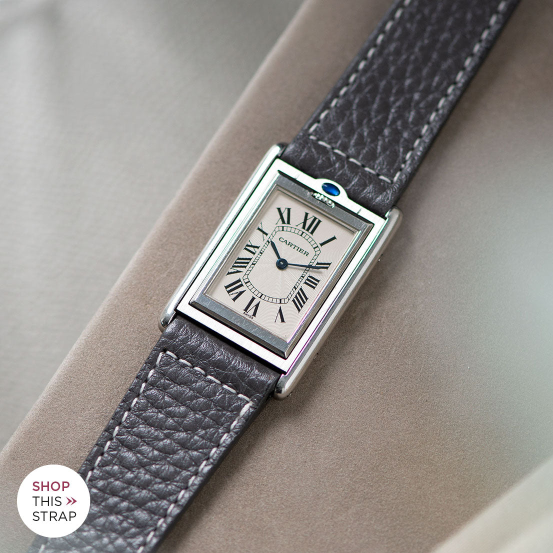 Bulang and Sons_Strap Guide_The Cartier Tank Basculante 20 mm_Elephant Grey Leather Watch Strap