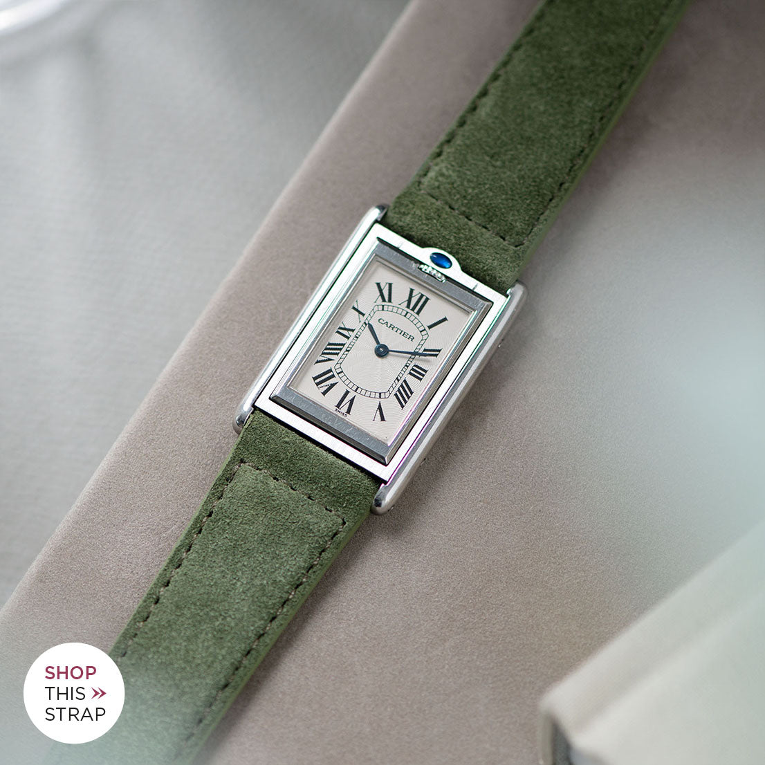 Bulang and Sons_Strap Guide_The Cartier Tank Basculante 20 mm_Olive Drab Green Suede Leather Watch Strap