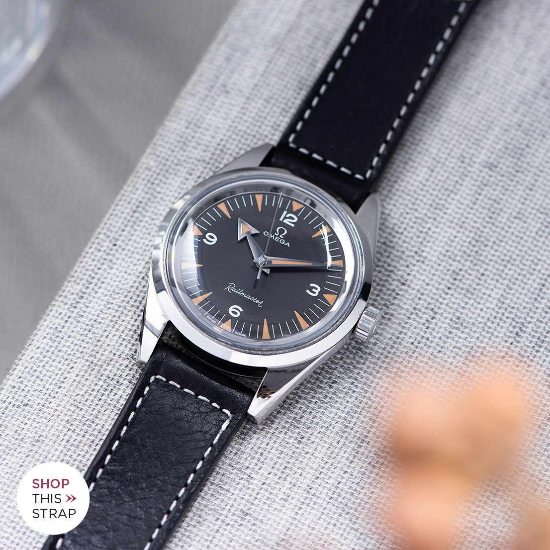 Bulang and Sons_Strap Guide_The Omega Railmaster_Black Boxed Stitch Leather Watch Strap