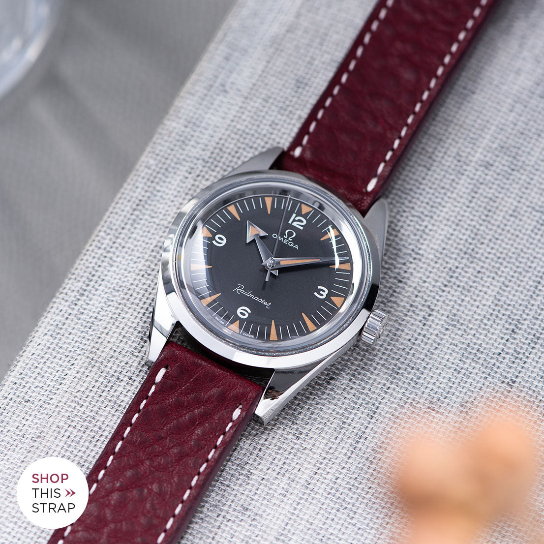 Bulang and Sons_Strap Guide_The Omega Railmaster_Burgundy Red Leather Watch Strap