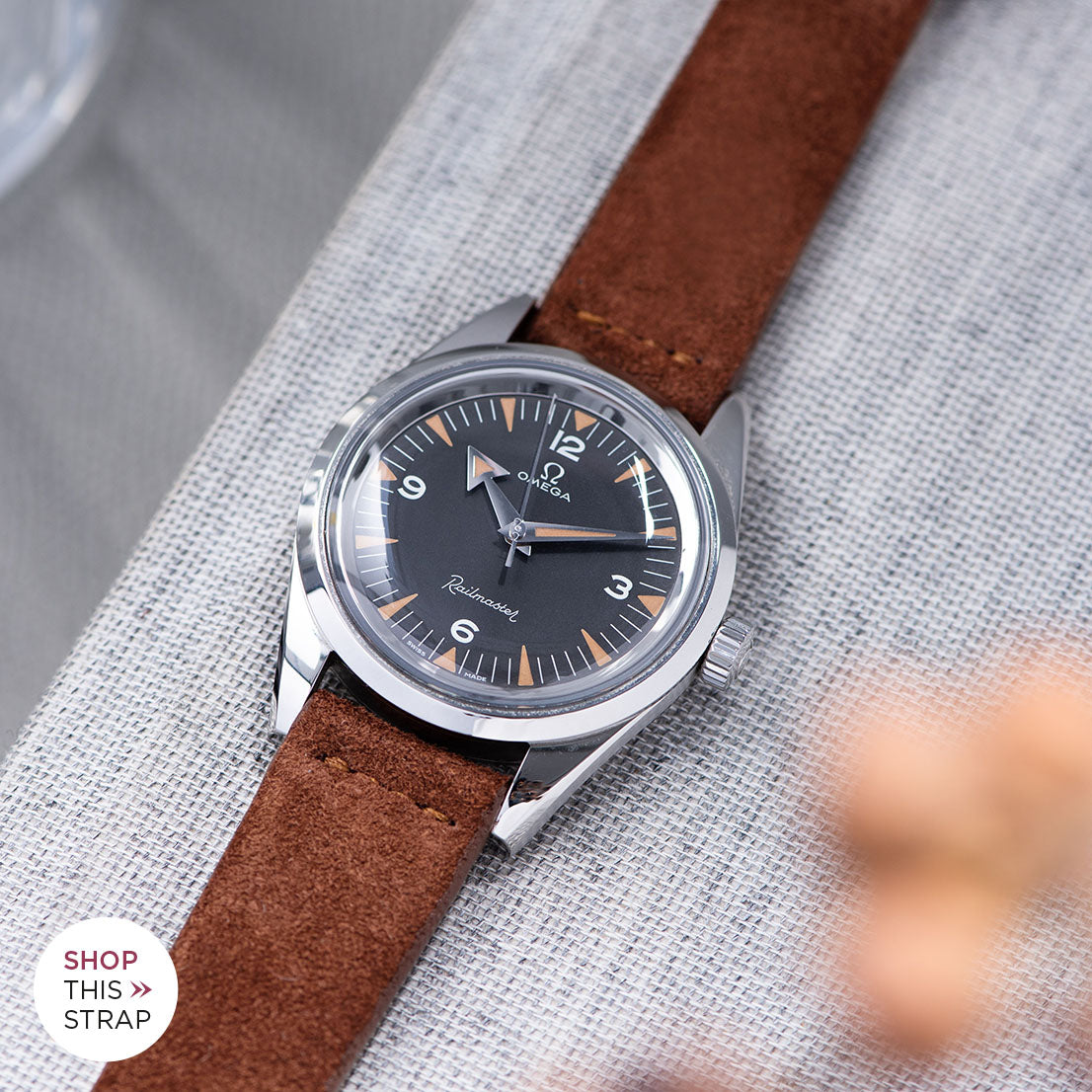 Bulang and Sons_Strap Guide_The Omega Railmaster_Cognac Brown Silky Suede Leather Watch Strap