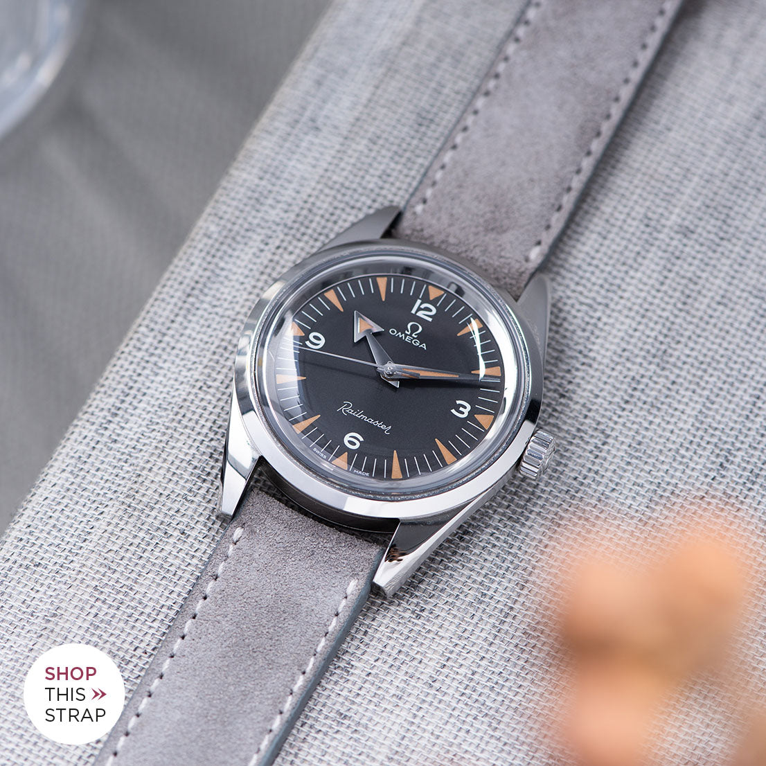 Bulang and Sons_Strap Guide_The Omega Railmaster_Harbor Grey Silky Suede Leather Watch Strap