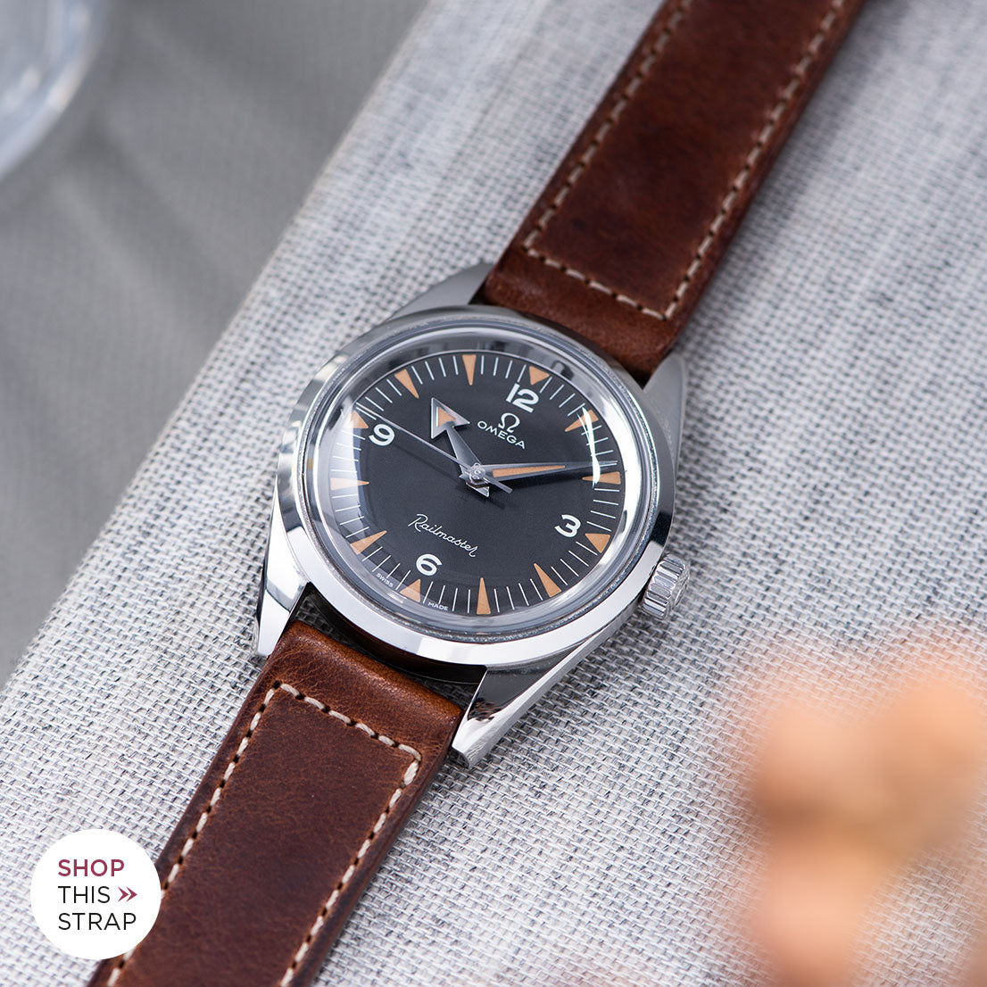 Bulang and Sons_Strap Guide_The Omega Railmaster_Siena Brown Boxed Stitch Leather Watch Strap