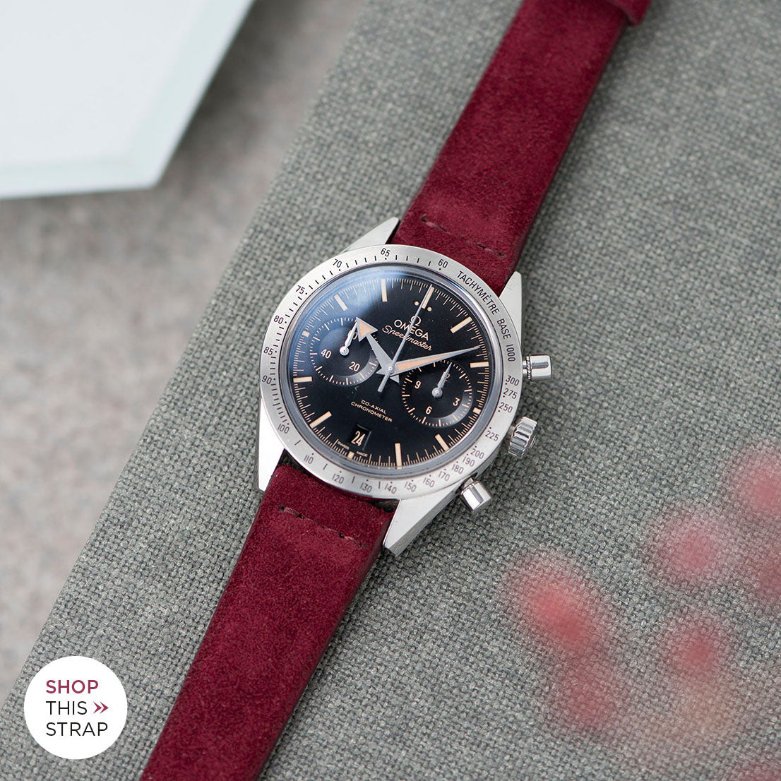 Bulang and Sons_Strap Guide_The Omega Speedmaster ’57 Co-Axial Chronograph_Burgundy Red Silky Suede Leather Watch Strap