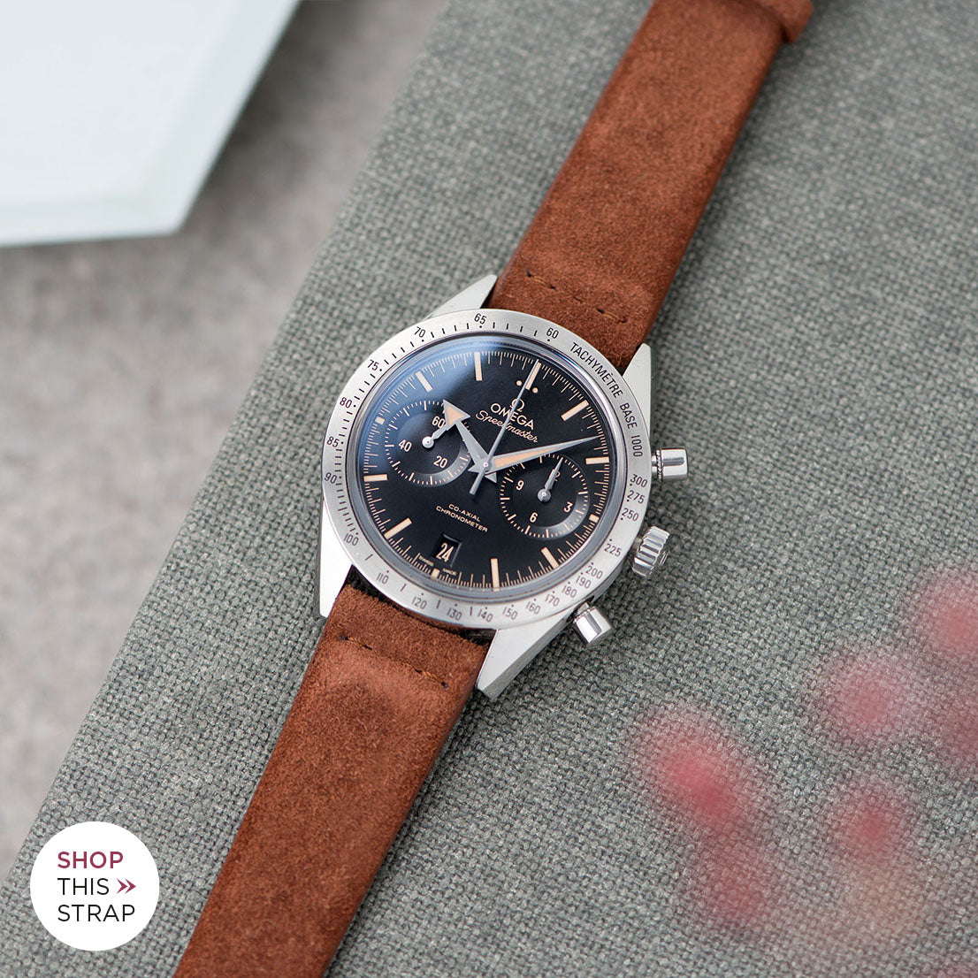 Bulang and Sons_Strap Guide_The Omega Speedmaster ’57 Co-Axial Chronograph_Cognac Brown Silky Suede Leather Watch Strap