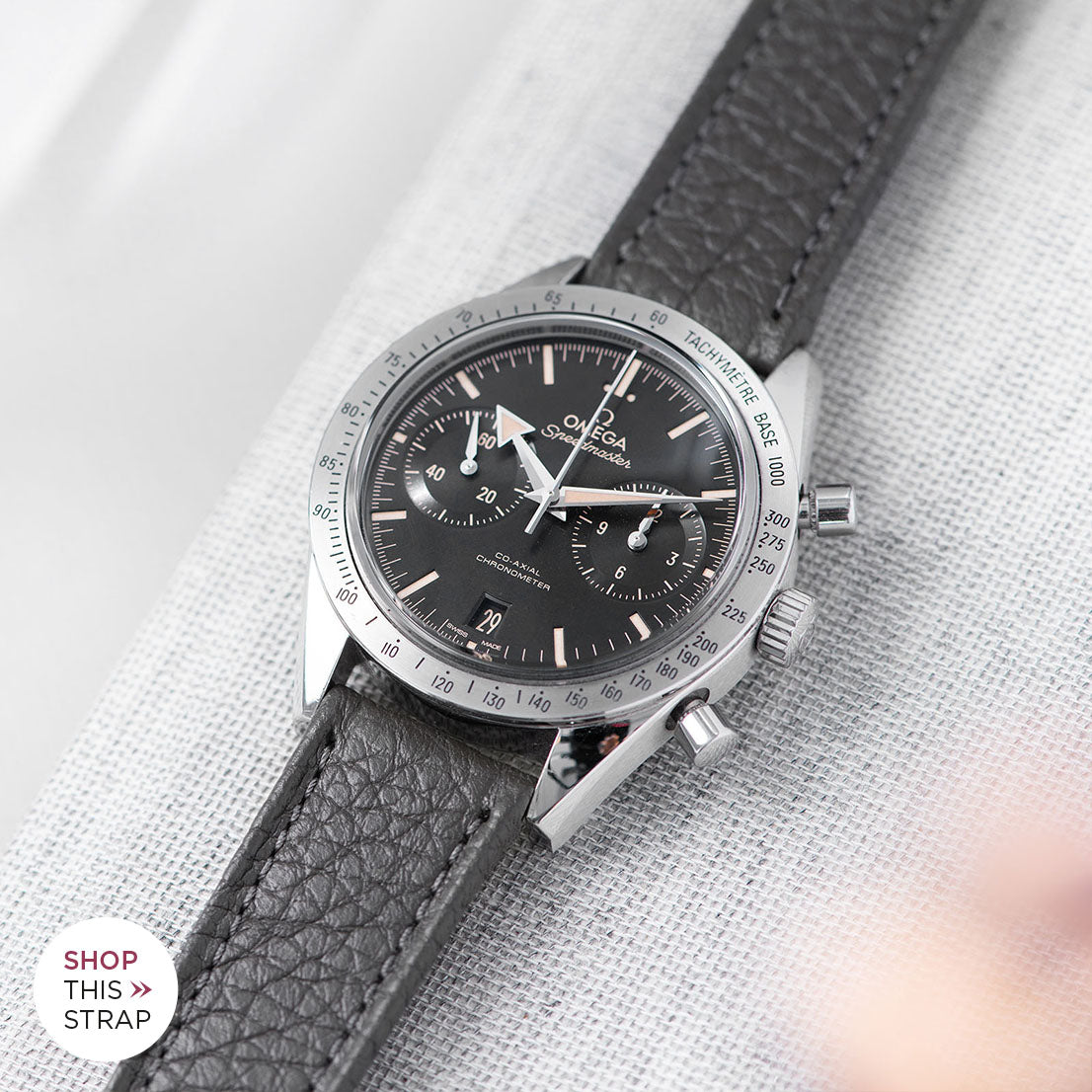 Bulang and Sons_Strap Guide_The Omega Speedmaster ’57 Co-Axial Chronograph_Taurillon Grey Heritage Leather Watch Strap