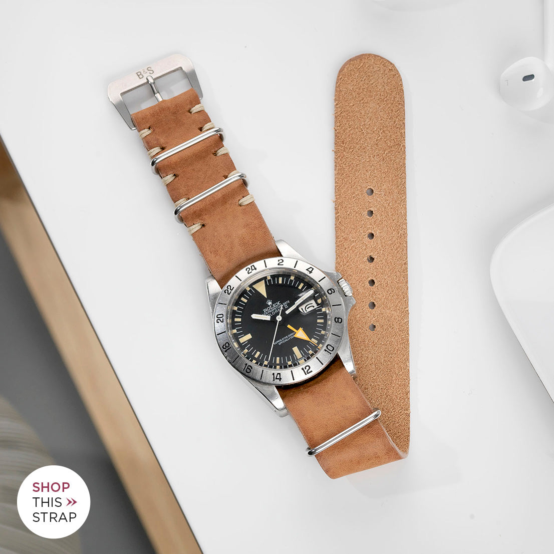 Bulang and Sons_Strap Guide_The Rolex 1655 Explorer Orange Hand_Caramel Brown Nato Leather Watch Strap
