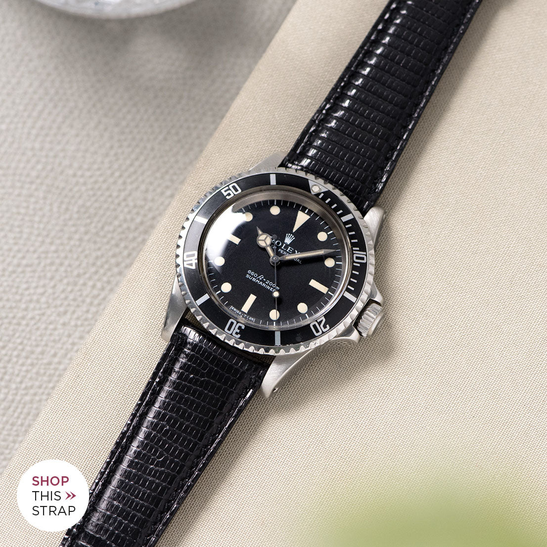 Bulang and Sons_Strap Guide_The Rolex 5513 Black Submariner_Brilliant Black Lizard Leather Watch Strap