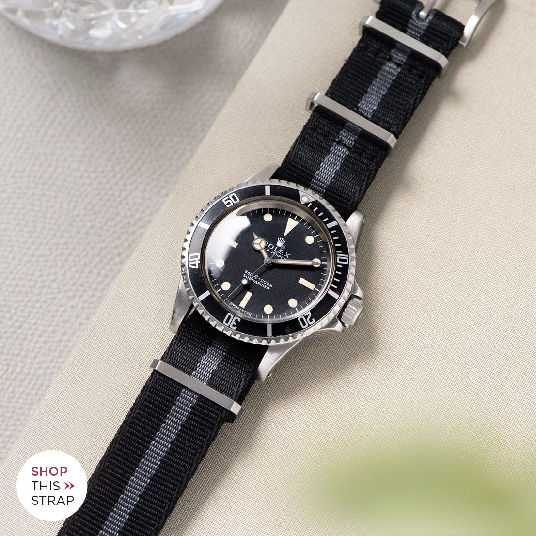 Bulang and Sons_Strap Guide_The Rolex 5513 Black Submariner_Deluxe Nylon Nato Watch Strap Black One Stripe Grey