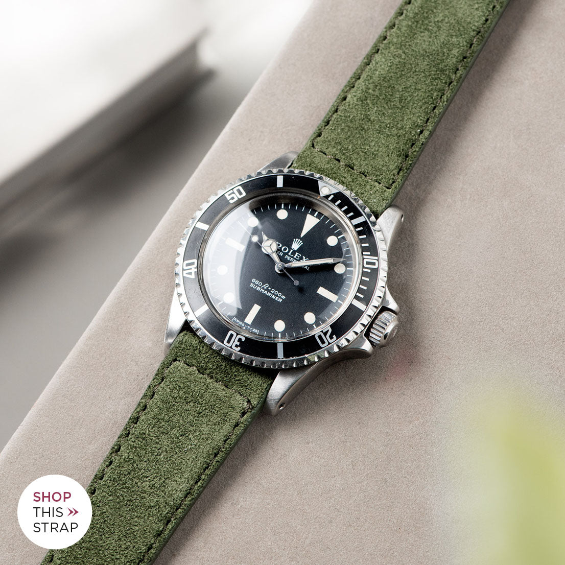Bulang and Sons_Strap Guide_The Rolex 5513 Black Submariner_Olive Drab Green Suede Leather Watch Strap