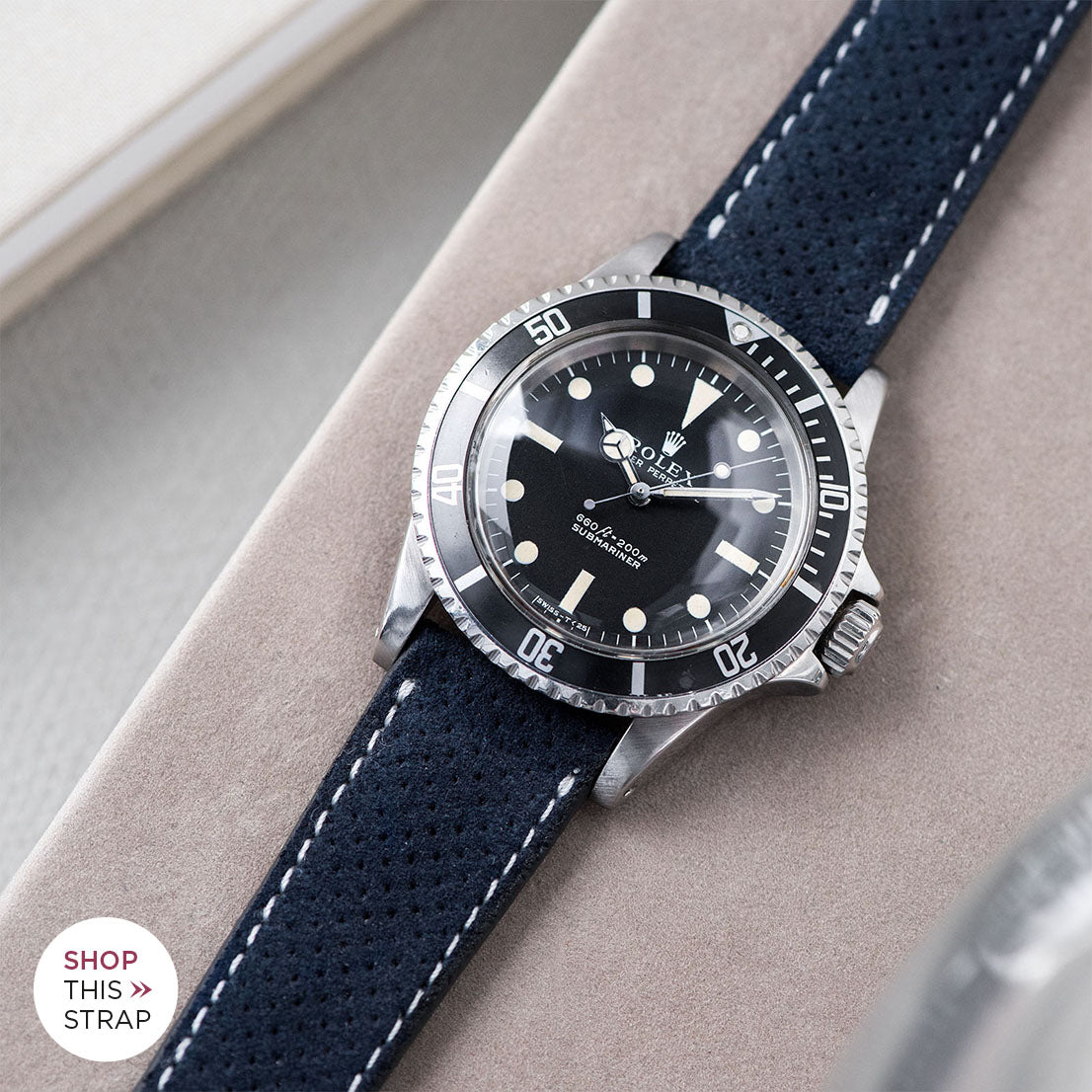 Bulang and Sons_Strap Guide_The Rolex 5513 Black Submariner_Punched Blue Silky Suede Leather Watch Strap