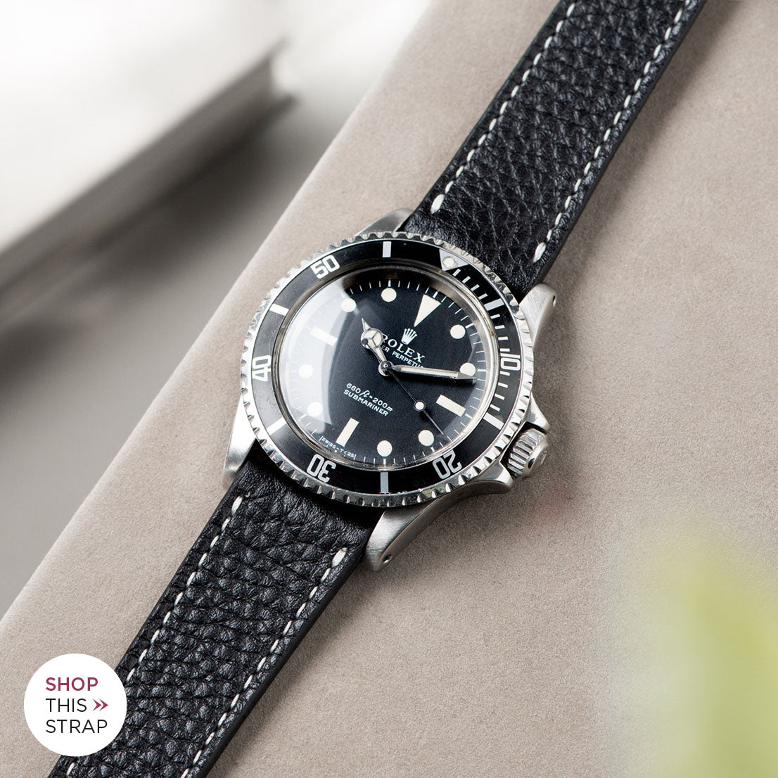 Bulang and Sons_Strap Guide_The Rolex 5513 Black Submariner_Rich Black Creme Stitch Leather Watch Strap