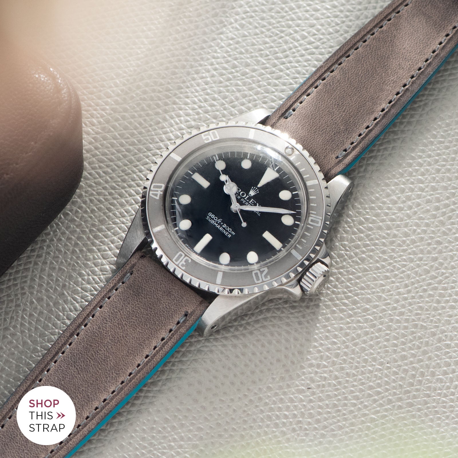 Bulang and Sons_Strap Guide_The Rolex 5513 Faded Maxi Submariner_Baie des Anges Grey Leather Watch Strap