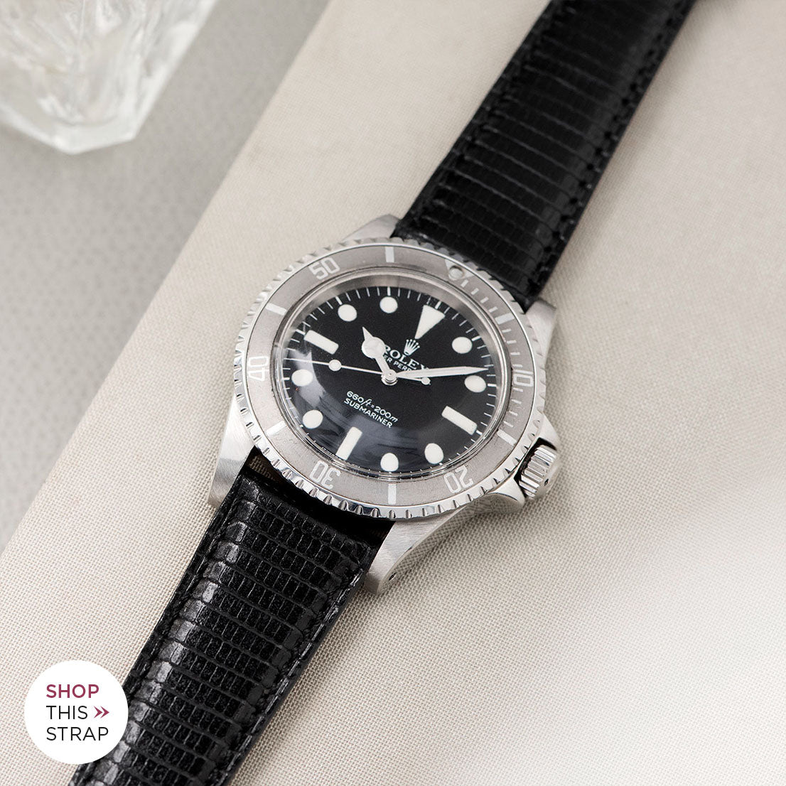 Bulang and Sons_Strap Guide_The Rolex 5513 Faded Maxi Submariner_Brilliant Black Lizard Leather Watch Strap