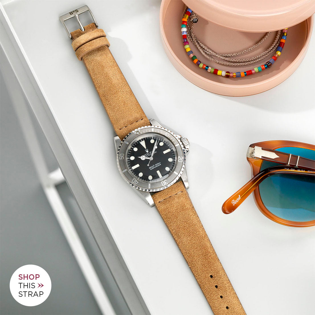 Bulang and Sons_Strap Guide_The Rolex 5513 Faded Maxi Submariner_Camel Brown Silky Suede Leather Watch Strap