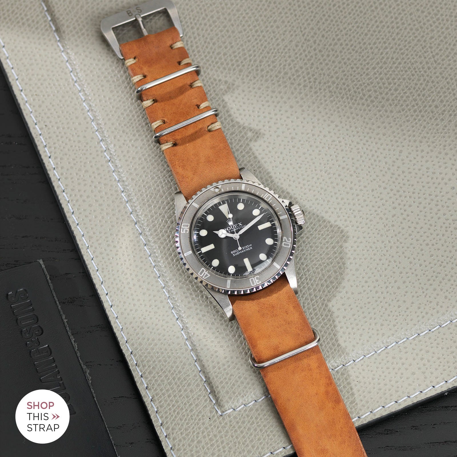 Bulang and Sons_Strap Guide_The Rolex 5513 Faded Maxi Submariner_Caramel Brown Nato Leather Watch Strap