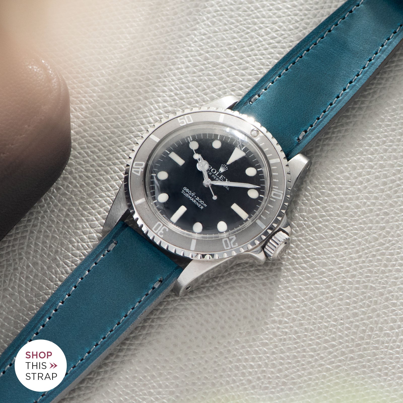 Bulang and Sons_Strap Guide_The Rolex 5513 Faded Maxi Submariner_Château de Cassis Blue Horwneen Leather Watch Strap