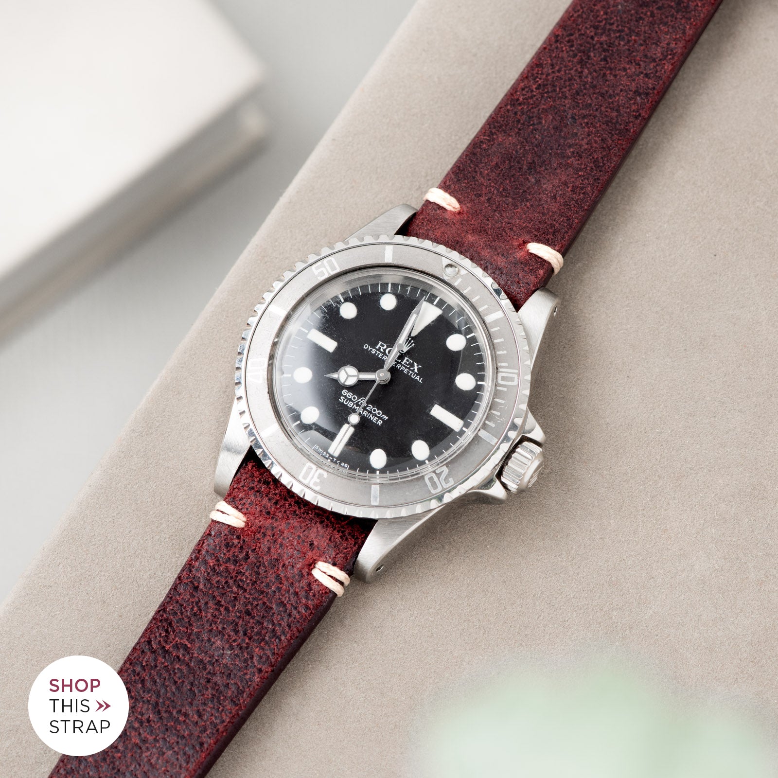 Bulang and Sons_Strap Guide_The Rolex 5513 Faded Maxi Submariner_Crackle Burgundy Red Leather Watch Strap