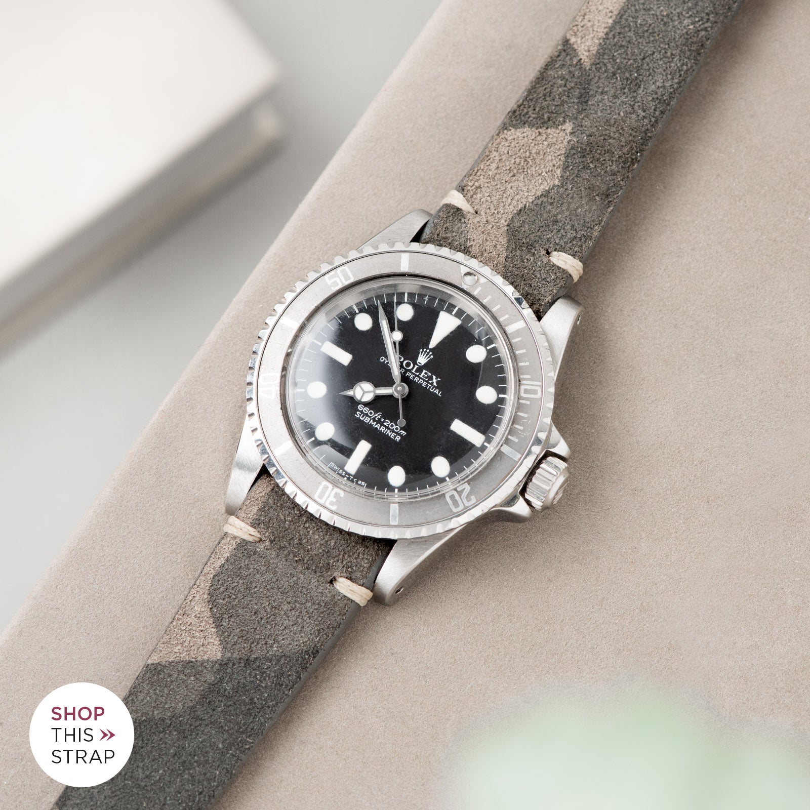 Bulang and Sons_Strap Guide_The Rolex 5513 Faded Maxi Submariner_Dark Camo Grey Silky Suede Watch Strap