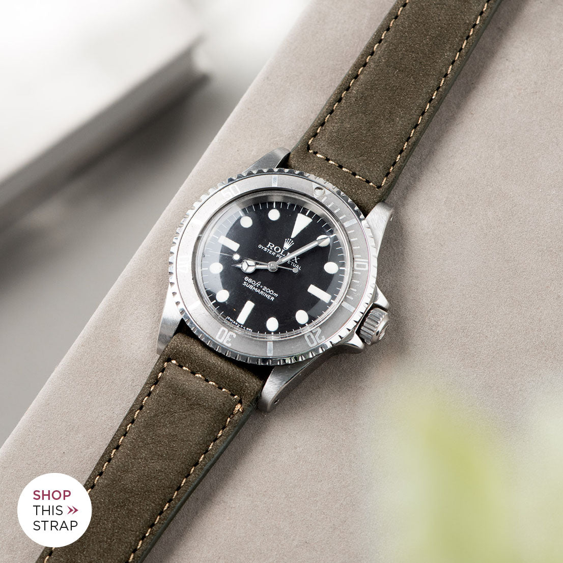 Bulang and Sons_Strap Guide_The Rolex 5513 Faded Maxi Submariner_Dark Olive Green Nubuck Leather Watch Strap