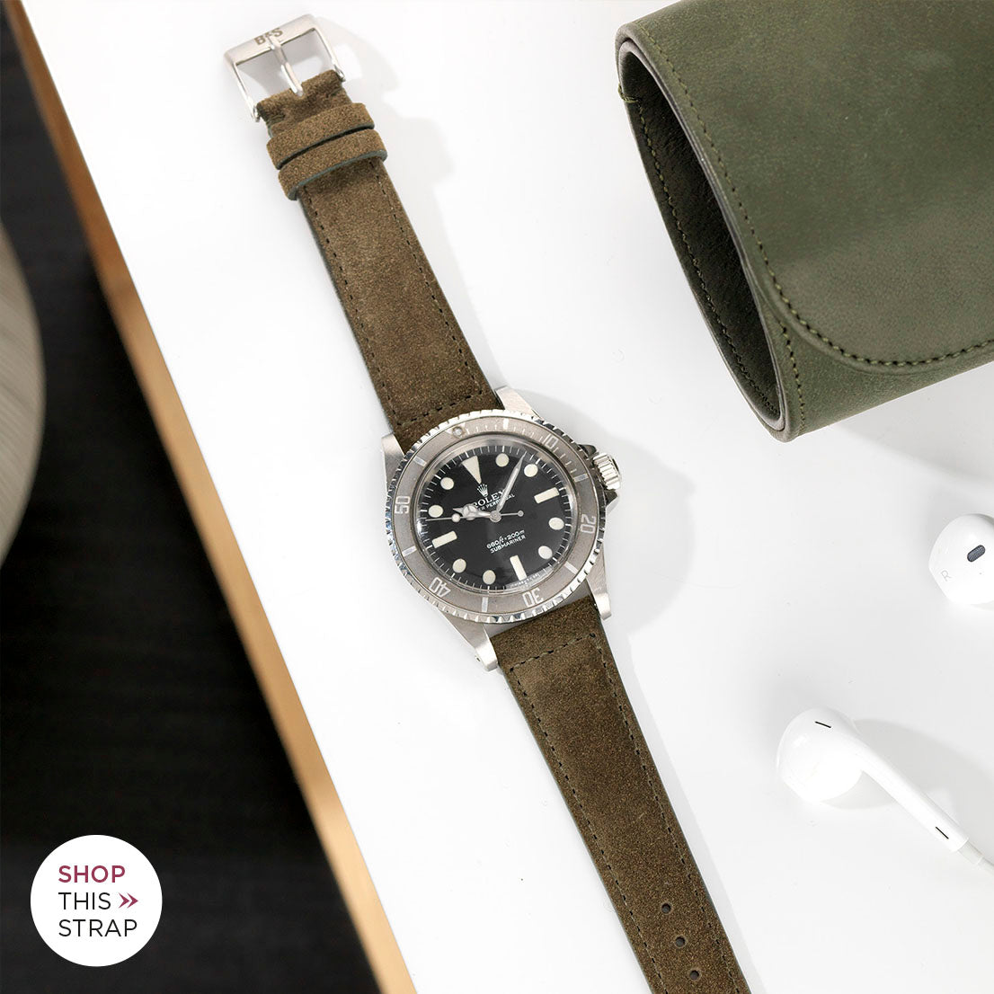 Bulang and Sons_Strap Guide_The Rolex 5513 Faded Maxi Submariner_Dark Olive Green Suede Leather Watch Strap