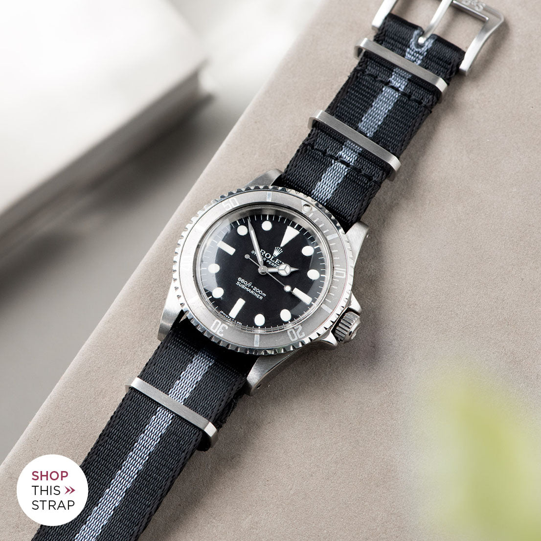 Bulang and Sons_Strap Guide_The Rolex 5513 Faded Maxi Submariner_Deluxe Nylon Nato Watch Strap Black One Stripe Grey