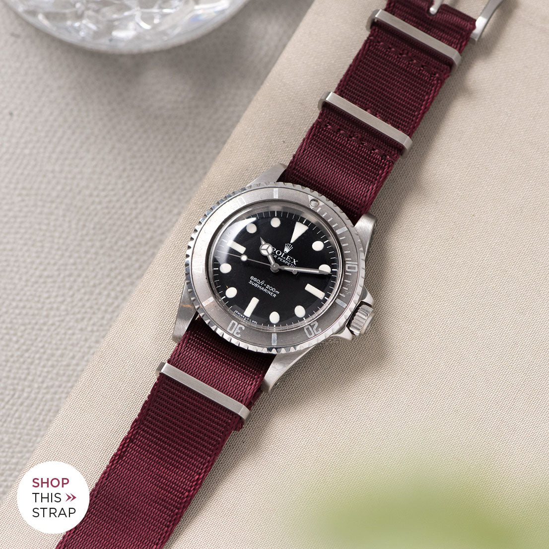 Bulang and Sons_Strap Guide_The Rolex 5513 Faded Maxi Submariner_Deluxe Nylon Nato Watch Strap Burgundy Red